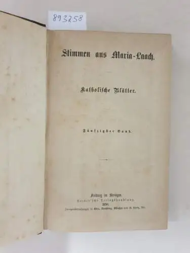 Abtei Maria Laach: Stimmen aus Maria-Laach : Jahrgang 1896 : Band 50. 