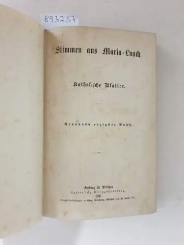 Abtei Maria Laach: Stimmen aus Maria-Laach : Jahrgang 1895 : Band 49. 