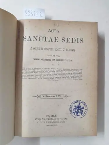 Piazzesi, Victorio: Acta Sanctae Sedis : (Volumen XIX) : 1886. 