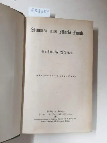 Abtei Maria Laach: Stimmen aus Maria-Laach : Jahrgang 1893 : Band 45. 