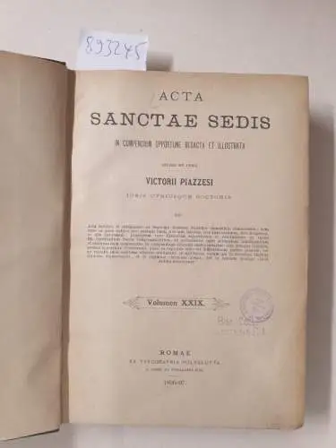 Piazzesi, Victorio: Acta Sanctae Sedis : (Volumen XXIX) : 1896 - 1897. 