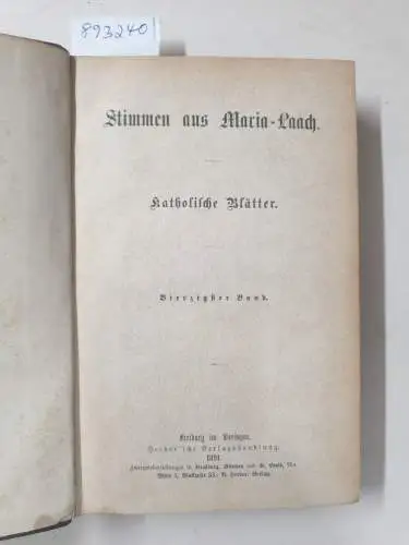 Abtei Maria Laach: Stimmen aus Maria-Laach : Jahrgang 1891 : Band 40. 