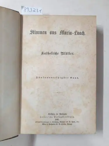 Abtei Maria Laach: Stimmen aus Maria-Laach : Jahrgang 1888 : Band 35. 