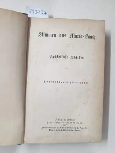 Abtei Maria Laach: Stimmen aus Maria-Laach : Jahrgang 1887 : Band 32. 