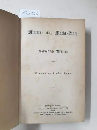 Abtei Maria Laach: Stimmen aus Maria-Laach : Jahrgang 1886 : Band 31. 