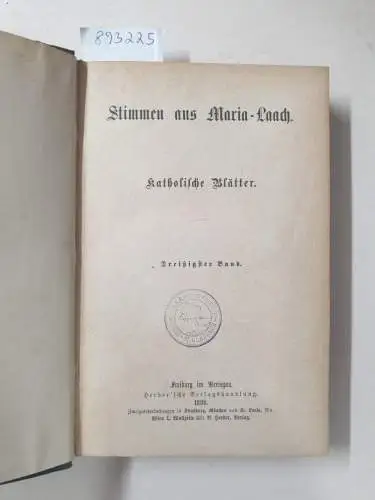 Abtei Maria Laach: Stimmen aus Maria-Laach : Jahrgang 1886 : Band 30. 
