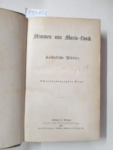 Abtei Maria Laach: Stimmen aus Maria-Laach : Jahrgang 1885 : Band 28. 