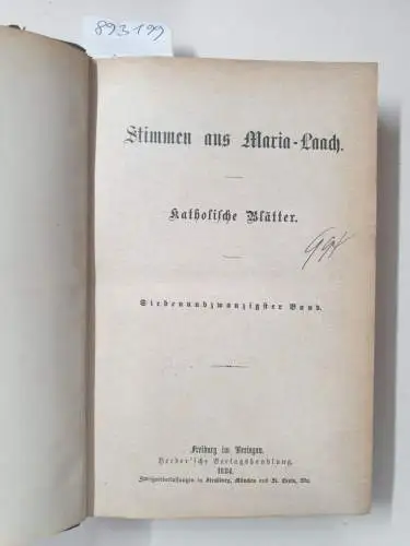 Abtei Maria Laach: Stimmen aus Maria-Laach : Jahrgang 1884 : Band 27. 