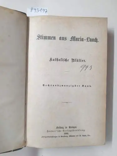 Abtei Maria Laach: Stimmen aus Maria-Laach : Jahrgang 1884 : Band 26. 