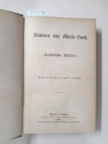 Abtei Maria Laach: Stimmen aus Maria-Laach : Jahrgang 1883 : Band 25. 