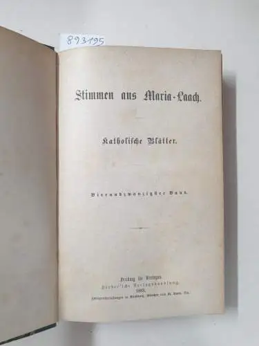 Abtei Maria Laach: Stimmen aus Maria-Laach : Jahrgang 1883 : Band 24. 