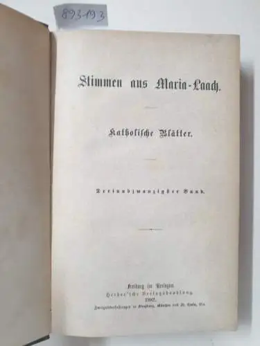 Abtei Maria Laach: Stimmen aus Maria-Laach : Jahrgang 1882 : Band 23. 