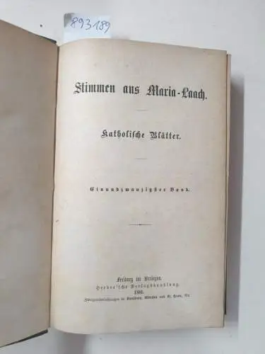 Abtei Maria Laach: Stimmen aus Maria-Laach : Jahrgang 1881 : Band 21. 