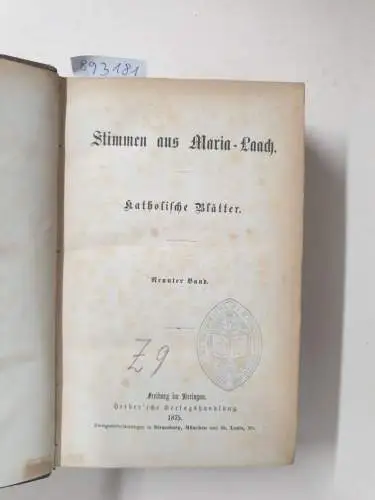 Abtei Maria Laach: Stimmen aus Maria-Laach : Band 9 und 10 : 1875 / 1876 : in einem Band. 