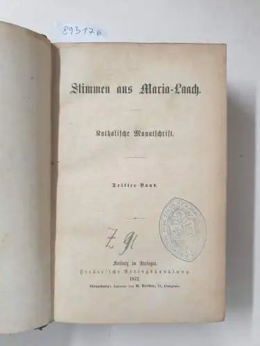 Abtei Maria Laach: Stimmen aus Maria-Laach : Band 3 und 4 : 1872 / 1873 : in einem Band. 