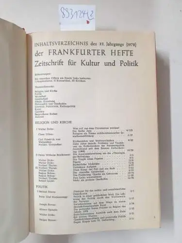 Kogon, Eugen und Walter Dirks (Hrsg.): Frankfurter Hefte : Zeitschrift für Kultur und Politik : (33. Jahrgang 1978 : Heft 1 - 12 komplett in zwei Bänden I + II). 