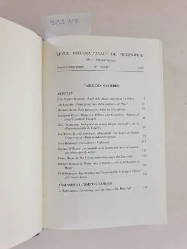 Meyer, Michel (Rédaction): Revue internationale de Philosophie. Revue trimestrielle, Band 36. 