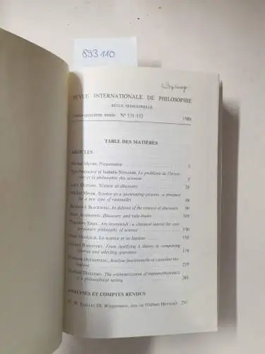 Meyer, Michel (Rédaction): Revue internationale de Philosophie. Revue trimestrielle, Band 34. 