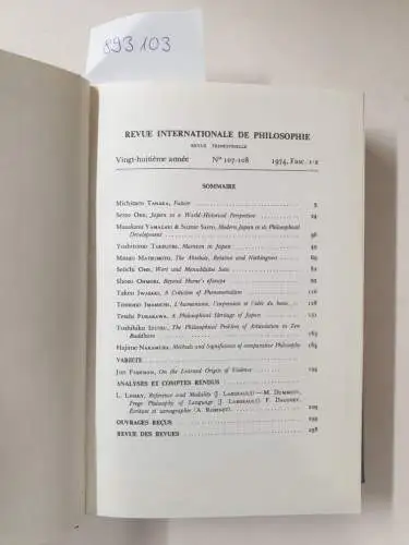 Servais, Simone (Rédaction): Revue internationale de Philosophie. Revue trimestrielle, Band 28. 