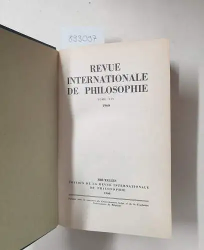 Servais, Madame Max (Rédaction): Revue internationale de Philosophie. Revue trimestrielle, Band 14. 