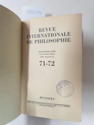 Servais, Simone (Rédaction): Revue internationale de Philosophie. Revue trimestrielle, Band 19. 
