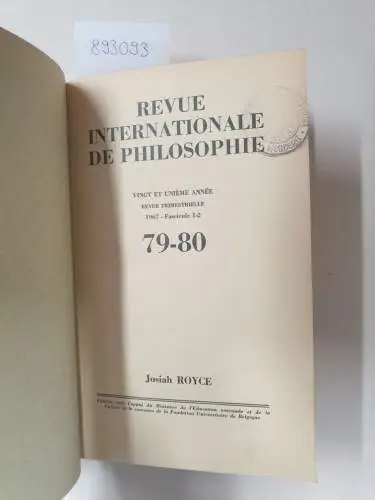 Servais, Simone (Rédaction): Revue internationale de Philosophie. Revue trimestrielle, Band 21. 