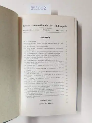 Servais, Simone (Rédaction): Revue internationale de Philosophie. Revue trimestrielle, Band 22. 