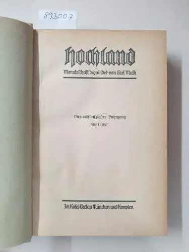 Muth, Carl: Hochland : Monatsschrift : 54. Jahrgang : 1961/62. 