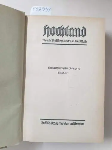 Muth, Carl und Franz Josef Schöningh (Hrsg.): Hochland : Monatsschrift : 53. Jahrgang : 1960/61. 