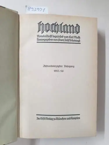 Muth, Carl und Franz Josef Schöningh (Hrsg.): Hochland : Monatsschrift : 48. Jahrgang : 1955/56. 