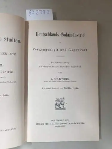 Goldstein, J: Deutschlands Sodaindustrie in Vergangenheit und Gegenwart. Ein kritischer Beitrag zur Geschichte der deutschen Zollpolitik. Mit Vorwort von Walther Lotz. 