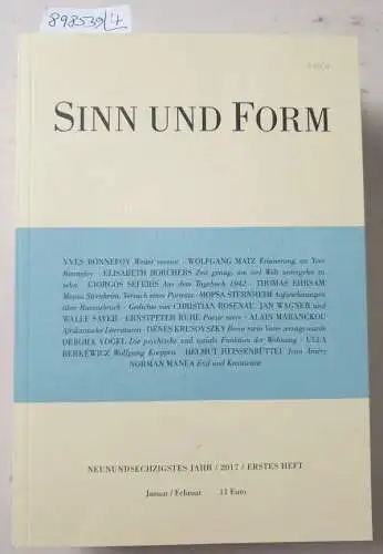 Akademie der Künste (Hrsg.): Sinn und Form : 69. Jahr : 2017 : Heft 1, 2, 4, 5 : Konvolut 4 Hefte : (fast neuwertig). 