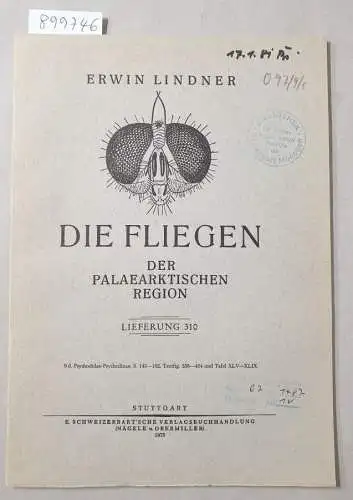 Lindner, Erwin: Die Fliegen der palaearktischen Region : Lieferung 310 
 9d. Psychodidae-Psychodinae. S. 143-182, Textfig. 358-464 und Tafel XLV-XLIX. 