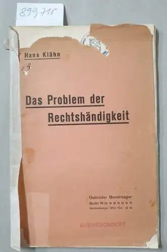 Klähn, Hans: Das Problem der Rechshändigkeit vom geologisch-paläologischen Gesichtspunkt betrachtet. 