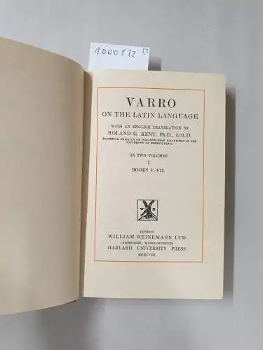 Varro: On the latin language I+II. 