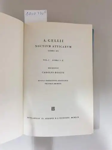 Hosius, C: A Gellii Noctium Atticarum (Vol. I+II). 