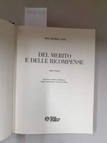 Gioia, Melchiorre: Del Merito e delle Ricompense, Tomo I. 