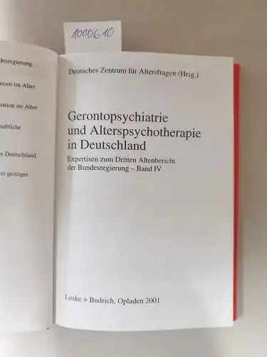 Deutsches Zentrum für Altersfragen (Hrsg.): Expertisen zum Dritten Altenbericht der Bundesregierung : Band IV : (gebundene Ausgabe) 
 Gerontopsychiatrie und Alterspsychotherapie in Deutschland. 