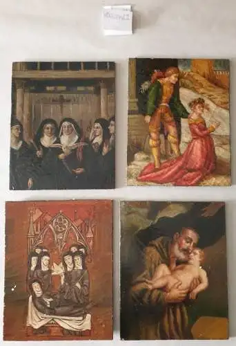 Holztafel: Konvolut : 9 Darstellungen : Kirchenväter : Heilige : Nonnen : religiöse und historische Szenen. 