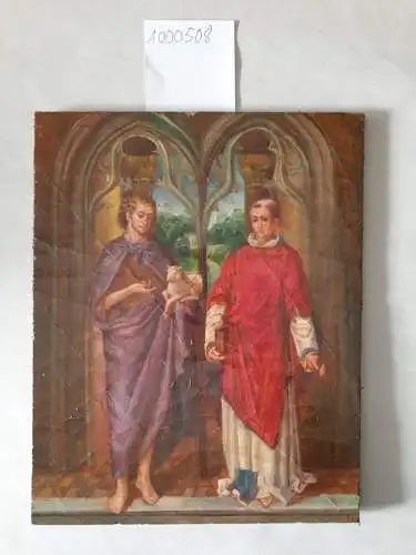 Holztafel: Biblische Darstellung: Bild im Stil des 15. Jahrhunderts : Mönch mit Lamm Gottes. 