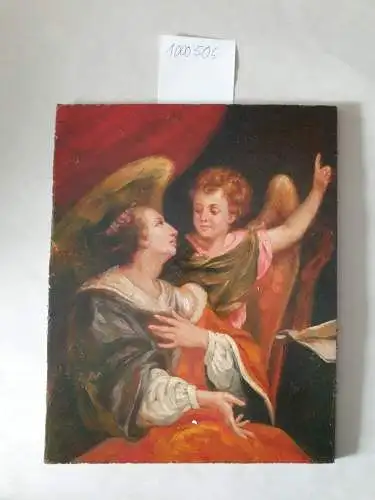 Holztafel: Biblische Darstellung: Bild im Stil des 15. Jahrhunderts : Verkündigung Mariens. 