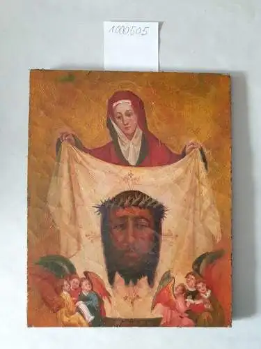 Holztafel: Biblische Darstellung: Bild im Stil des 15. Jahrhunderts : heilige Veronika mit dem Schweißtuch Jesu. 