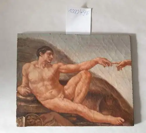 Holztafel: Biblische Darstellung: Bild im Stil des 16. Jahrhunderts : " Die Erschaffung Adams" nach Michelangelo. 