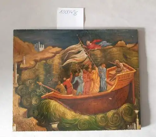Holztafel: Biblische Darstellung : Bild im Stil des 16. Jahrhunderts : Schiff auf See Genesareth. 
