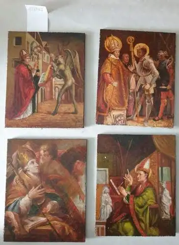 Holztafel: 4 Bischofsdarstellungen: Bild im Stil des 16. Jahrhunderts, z.B. "Der Heilige Augustinus und der Teufel" nach Michael Pacher. 