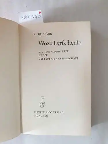 Domin, Hilde: Wozu Lyrik heute : (mit signiertem, ganzseitigem Brief der Lyrikerin, datiert 4.12.75). 