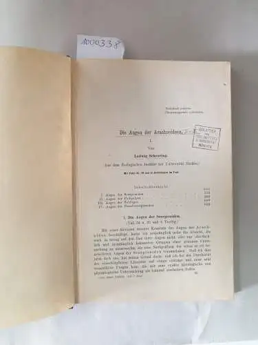 Scheuring, Ludwig: Die Augen der Arachnoideen : Volume I und II : in einem Band 
 (Zool. Jahrb. XXXIII Abt. f. Anatomie). 