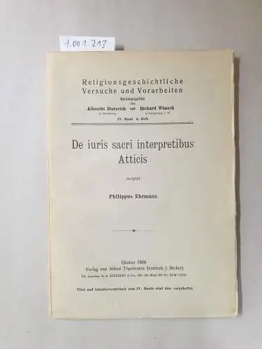 Ehrmann, Phillippus: De iuris sacri interpretibus Atticis. 