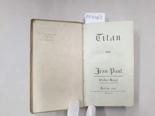 Jean Paul: Titan : Erster bis Vierter Band : 4 Bände. 