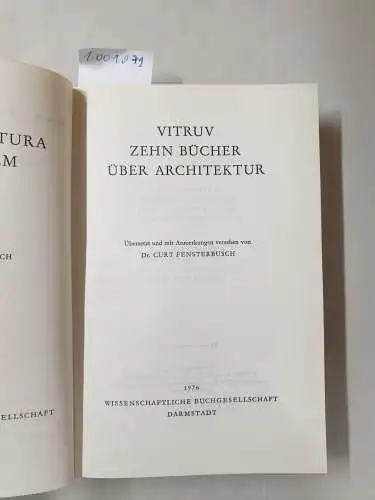 Fensterbusch, Curt: Zehn Bücher über Architektur . (De architectura libri decem): Lat. /Dt (Bibliothek klassischer Texte). 